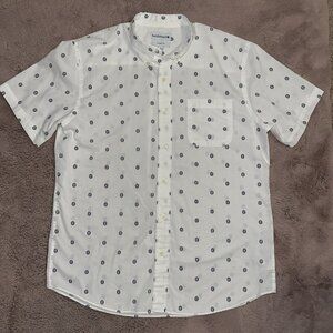Saddlebred Mens White With Blue Cotton Short Sleeve Collared Shirt Size L